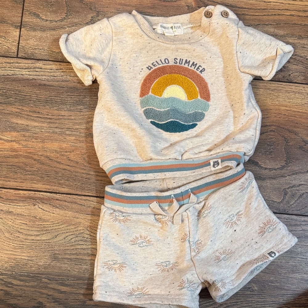 Rabbit + Bear Organics Hello Summer Baby Matching Set - Beige - Size 6-9 Months